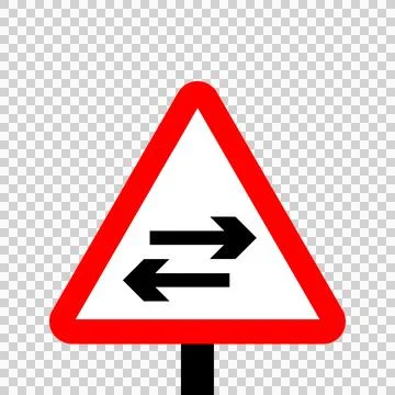 Warning triangle Two-way traffic crosses one-way road Stock Illustration