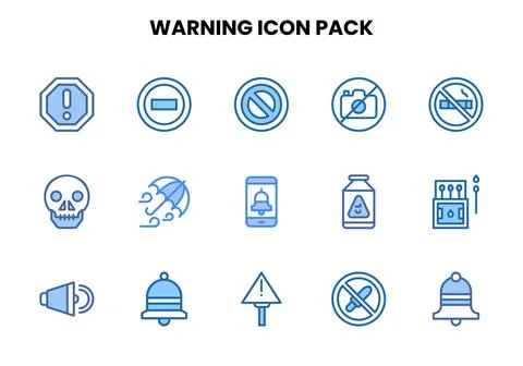 Warning Two Colour Collection Icons Pack Stock Illustration