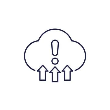 Warning, upload to cloud error line icon Stockillustratie