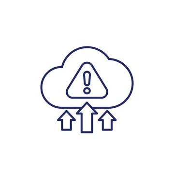 Warning, upload error line icon with a cloud Stock Illustration