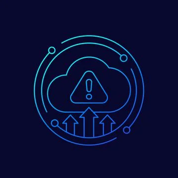 Warning, upload error line vector icon with cloud Stock Illustration