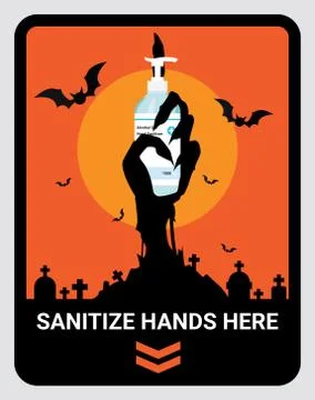 Warning upon entering Sanitize Hand Here sign to reduce spread of Covid-19 Stock Illustration