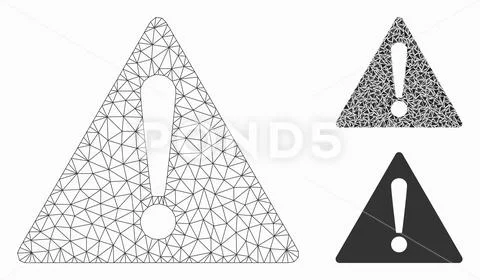 Warning Vector Mesh Wire Frame Model and Triangle Mosaic Icon Stock Illustration