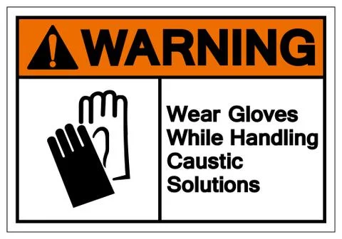 Warning Wear Gloves While Handling Caustic Solutions Symbol Sign ,Vector Illu Stock Illustration
