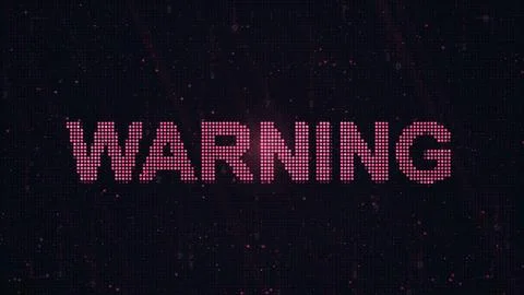 WARNING word on red LED dot matrix display background Illustrazione stock