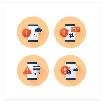 Warnings flat icons set Stock Illustration