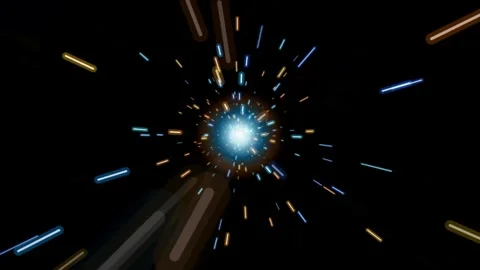 Warp speed light tunnel effect with colorful streaks and bright center movi.. Видео 343428816