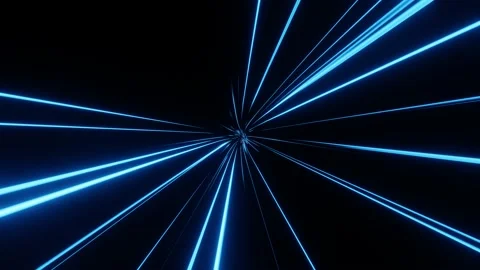Warp speed. Neon glowing rays in motion into digital technologic tunnel Stockbeeldmateriaal 155054293