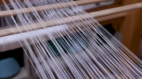 Warp Threads Running Through Traditional Loom Stock Footage 337898907