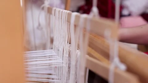 Warp Threads on Traditional Loom Stock Footage 340391432