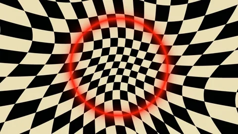 Warped Checkerboard Tunnel with Red Ring Seamless Loop Stock Footage 340595210