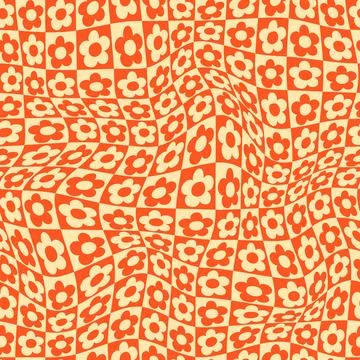 Warped checkered daisy pattern. Vector seamless pattern Stock Illustration