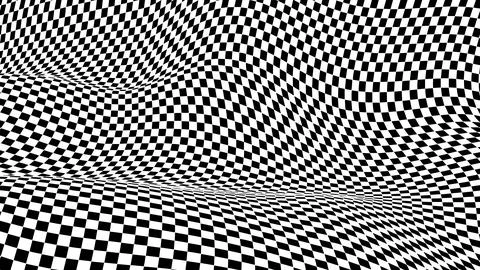 Warped checkered pattern. Optical illusion trippy background. Vector wave イラスト素材