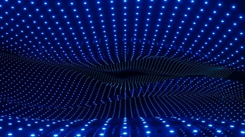 Warped surface with blue glow pattern. Fly through mirror tunnel with neon Stock Footage 192103618