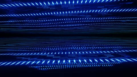 Warped surface with blue glow pattern. Fly through mirror tunnel with neon Stock Footage 277679717