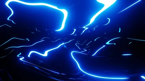 Warped surface with blue glow pattern. Fly through mirror tunnel with neon Stock Footage 277994336