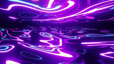Warped surface. Fly through mirror tunnel with neon pattern, glow lines form sci Stock Footage 238950715