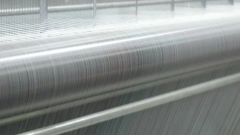 Warping machine close-up, loom, weave of threads, fabric making, Weaving factory Stock Footage 271618088