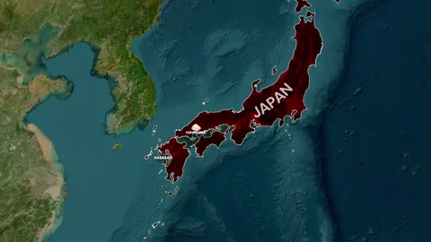 Warplane delivers atomic bombs to Japan in historical map animation Stock Footage 334702212
