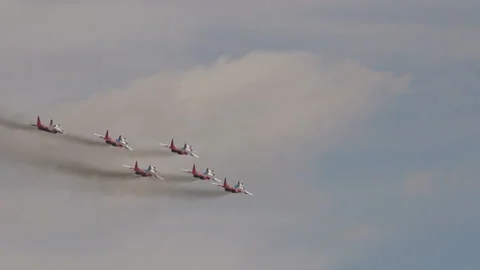 Warplanes group turning around Stock Footage 111763308