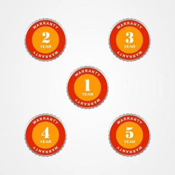 Warranty guarantee label vector set. 1 to 5 year warranty. Stock Illustration