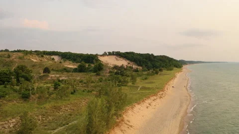 Warren Dunes State Park on the shore of Lake Michigan Stock Footage 158761237