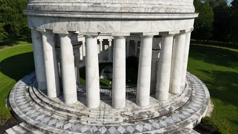 Warren G. Harding Memorial - burial site in Marion, Ohio - Aerial Drone Stock Footage 314551586