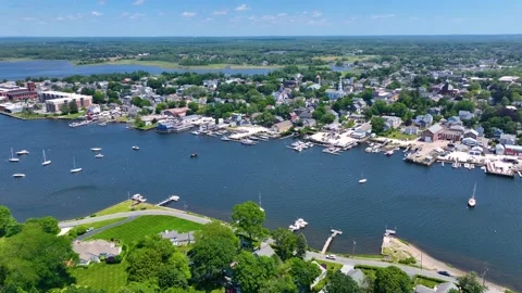 Warren town aerial view, Rhode Island, USA 스톡 동영상 343891265