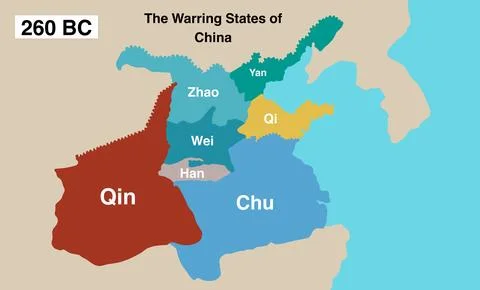Warring states of china map, Warring States period describes the three centuries Stock Illustration