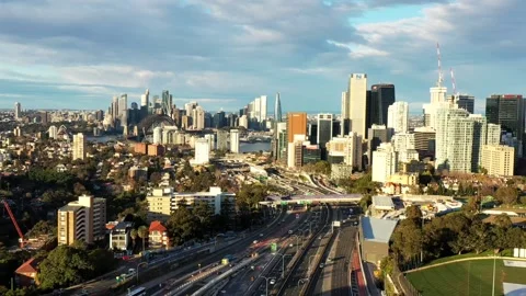 Warringah freeway upgrade project in North Sydney – aerial flying as 4k lanes. Stock Footage 281485755