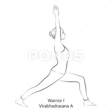 Women silhouette warrior 1 yoga pose Royalty Free Vector
