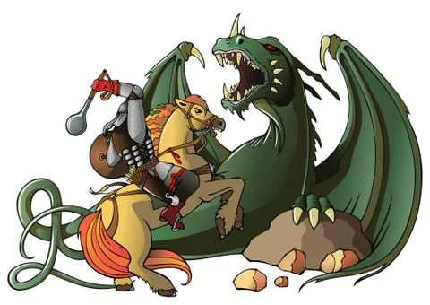 Warrior and dragon Stock Illustration