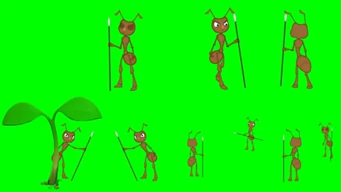 Warrior ant insects holding spears standing around green plant animations 2d Stock Footage 334702644