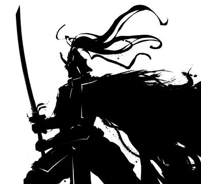 A warrior in armor with a sword stands in the wind Stock Illustration