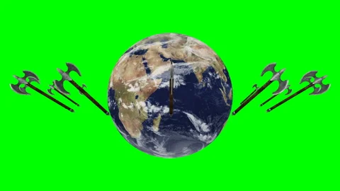 Warrior Axes turn around the world - loop Stock Footage 166296541