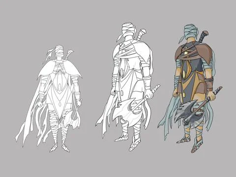 Warrior with battle-axe, a character concept art Stock Illustration