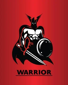 Warrior with the cape holding sword and shield Stock Illustration