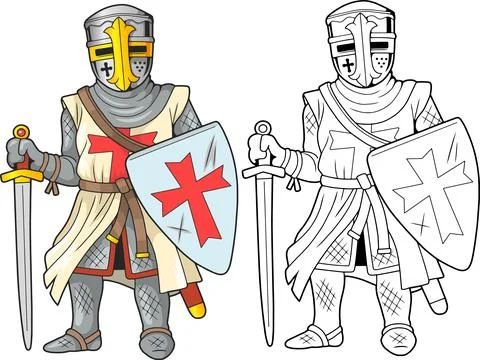 Warrior crusader coloring book Stock Illustration