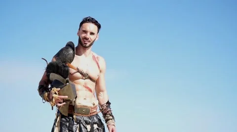 Warrior in the desert in the Middle Ages Stock Footage