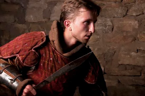 Warrior in dungeon Stock Photos