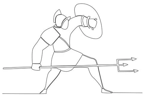 A warrior fighting with a spear and shield Stock Illustration