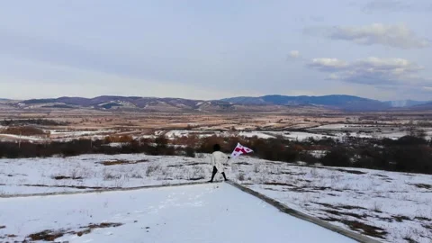 A warrior with a flag 스톡 동영상 144316205