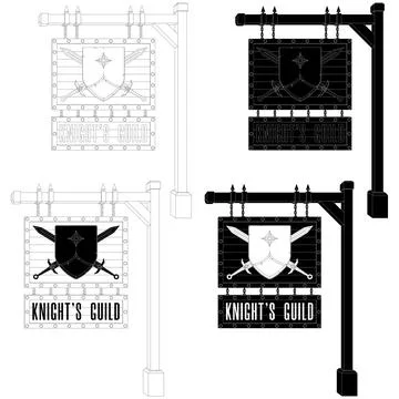 Warrior guild sign lines in BW art Stock Illustration
