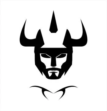 Warrior Head, black horned warrior. Stock Illustration