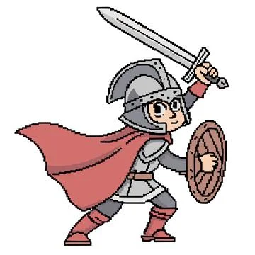 Warrior Hero 8-Bit Pixel Art Character Stock Illustration