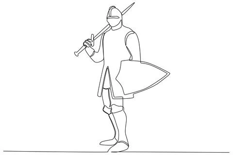 A warrior holding a shield and sword on his shoulders Stock Illustration