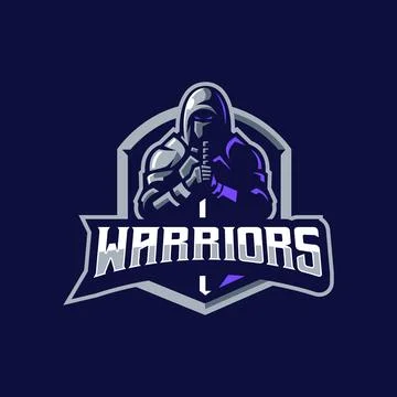 Warrior holding sword logo design Stock Illustration
