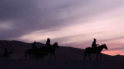 Warrior horsemen silhouette Stock Footage 78228083