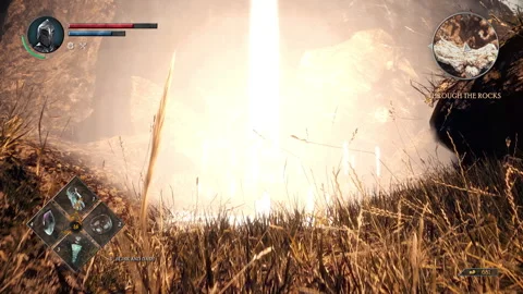 Warrior killing the monster enemy using the sharp sword in the fake video game Stock Footage 257669275