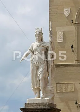 Warrior of marble called Statua della Liberta in San Marino Country and the a Stock Photos
